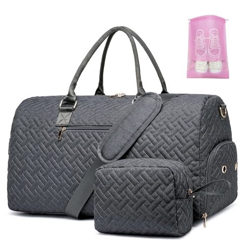 Duffle Bag for Travel, Weekender Bag with Shoe Compartment, Carry On Overnight Bag for Women with Toiletry Bag, Gym Bag with Wet Pocket, Hospital Bags for Labor and Delivery Beige