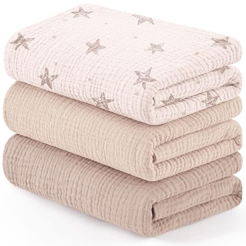 Susurration Muslin Receiving Blanket,100% Cotton Swaddle Blankets for Newborn Soft Thin Swaddle for Unisex Newborn 38x40inch (Pink Stars)