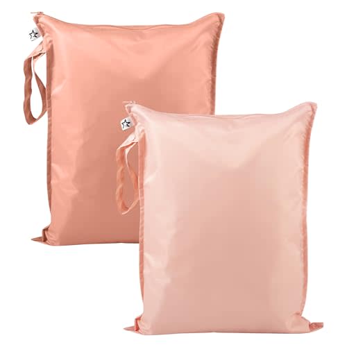 Tiny Twinkle Mess-Proof Waterproof Wet Dry Bag | 2-Pack Reusable Wet Bags for Swimsuits & Baby Clothes | Leakproof Wet Bag for Travel & Diaper Changes for Baby (Peach, Terracotta)