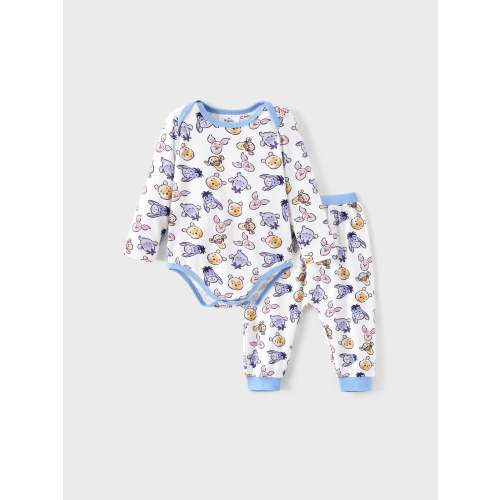 Disney Winnie the Pooh Baby Boy/Girl 2pcs Winnie/Piglet/Eeyore Allover Prints Snap Closure Bodysuit and Pants Sets White