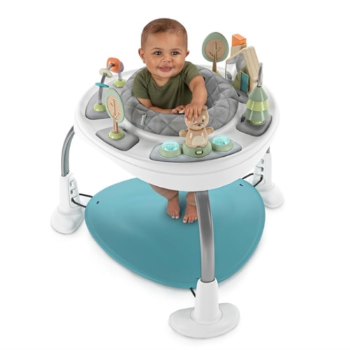 Ingenuity Spring & Sprout 2-in-1 Baby Activity Center Jumper and Table with Infant Toys - Ages 6 Months +, First Forest