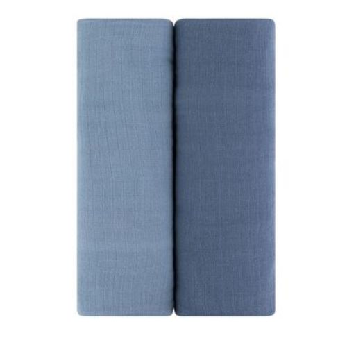 Ely's & Co. Cotton Muslin Swaddle Blanket Sapphire Blue and Indigo Blue 2 Pack