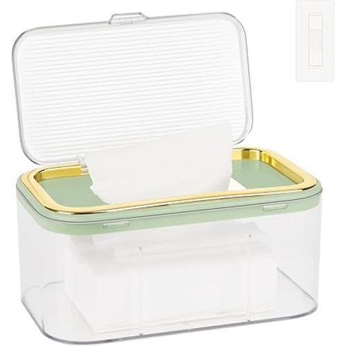 Flenpptly Baby Wipes Dispenser, Holder Container Large Capacity Keep Wipes Fresh & Easy to Open (Gold+Green)