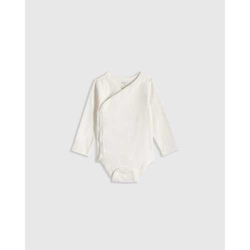 100% Organic Cotton Long Sleeve Kimono Bodysuit - Baby in White