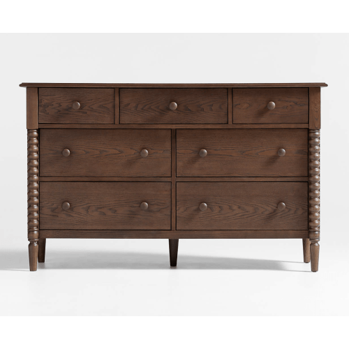 Jenny Lind 54" Deep Brown Wood Wide 7-Drawer Kids Dresser