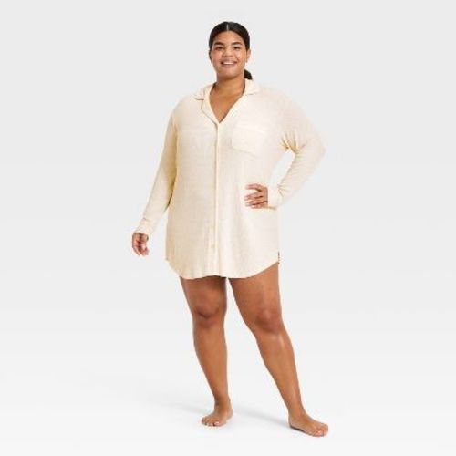Women's Cozy Ribbed Notch Collar Pajama Gown - Auden™ Oat 2X