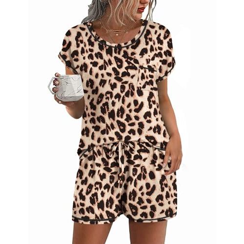Ekouaer Womens Pajama Sets 2 Piece Pjs Short Sleeve Top and Shorts | Soft Sleepwear Round Neck Lounge Set with Pockets for Sleeping, Daily Wear
