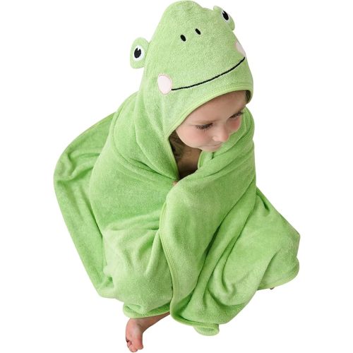 HIPHOP PANDA Hooded Towel - Rayon Made from Bamboo, Bath Towel with Bear Ears for Newborn, Babie, Toddler, Infant - Absorbent Large Baby Towel - Frog, 30 x 30 Inch