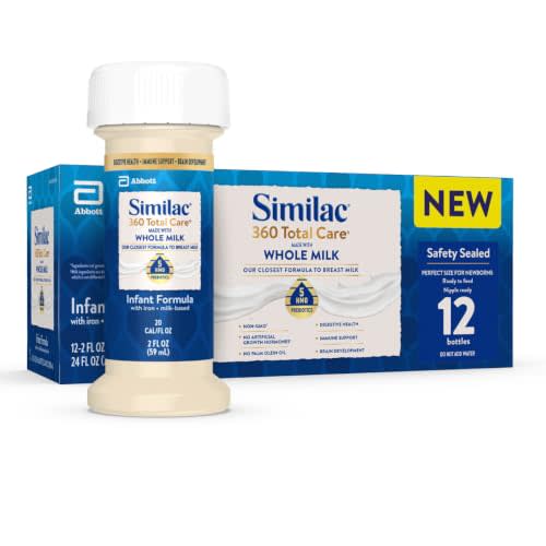 Similac 360 Total Care Made With Whole Milk, Ready-to-Feed Baby Formula | Only infant formula made with whole milk & an exclusive blend of 5 immune-nourishing prebiotics in 2-fl-oz bottles, 12 pack