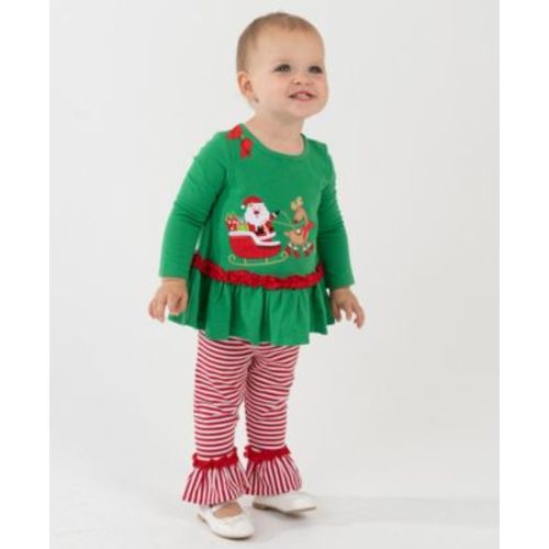 Baby Girl Santa Sleigh Top and Striped Leggings, 2-Piece Set