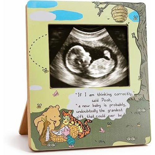 Wooden Ultrasound Picture Frame - Classic Bear & Friends Design, First Baby Announcement Sonogram Keepsake, Milestone Sign for Nursery Decor, Shower Gift & Decoration for New Parents