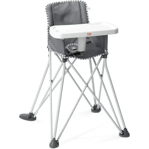 Bright Starts Pop 'N Dine Portable High Chair, Indoor/Outdoor, BPA Free Tray, Easy to Fold, Unisex, Grey, 6 Months +