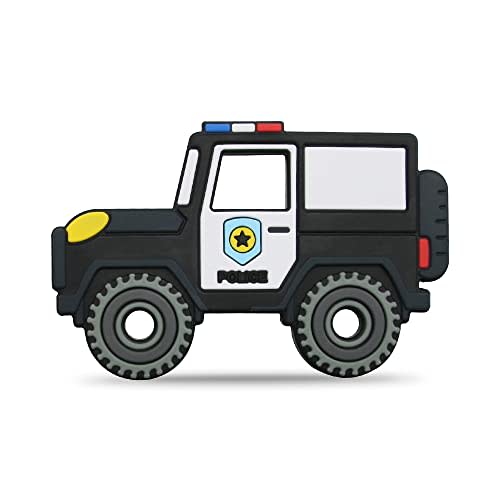 Baby Silicone Teether,Sensory Chew Toys,BPA Free Soft and Effective Infant Teething Pain Relief Toys,Freezer Safe,Food Grade Silicone,Best Shower Gift for Boys and Girls (Police Car)