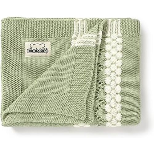 mimixiong Coton Baby Blanket Knitted Receiving Baby Blankets for Newborns Boy Girl Sage Green 40x30 Inch