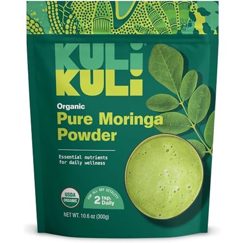 Kuli Kuli Moringa Oleifera Organic Leaf Powder & Green Smoothie, 100% Pure USDA Certified & Non-GMO Moringa Powder, Great with Smoothies, Tea, and Food - Single Pack, 10.6 oz