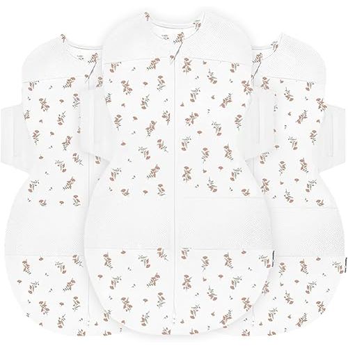 Happiest Baby SNOO Sleep Sack - 100% Organic Cotton Baby Swaddle Blanket - Doctor Designed Promotes Healthy Hip Development - 3-Pack Bundle (Ivory Wildflowers, S, M, L)