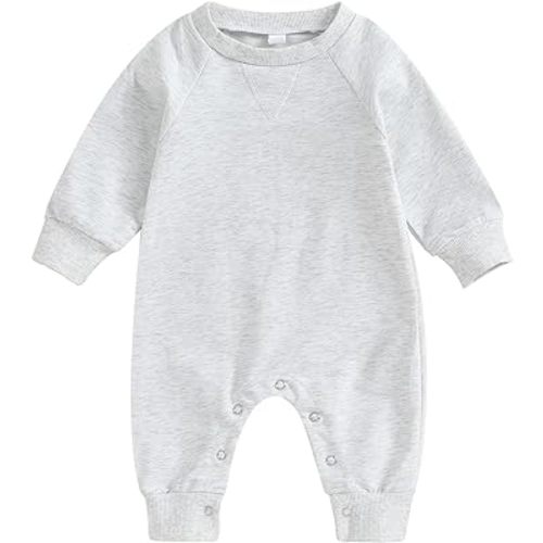 Newborn Baby Boy Girl Clothes Solid Color Romper Jumpsuit Crewneck Long Sleeve One Piece Coverall Fall Outfits