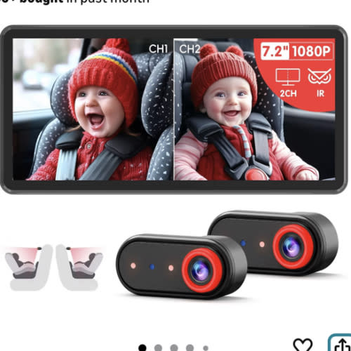 BM5PRO Double Car Camera for 2 Baby，7.2" 1080P Split Screen with IR Night Vision, Real-Time Monitoring Baby Car Camera,Easy Install, Family Travel Companion for Kids & Pets