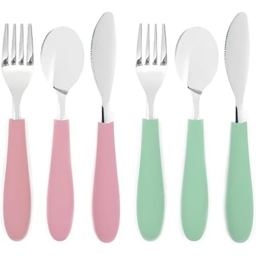 Elk and Friends Kids Silverware with Silicone Handle | Childrens Safe Flatware | Kids Utensils | Spoon + Fork + Knife set | 4 years+ | 6 Pieces