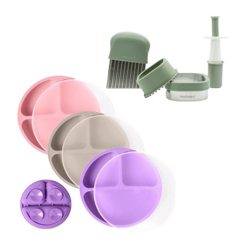 WeeSprout Complete Baby Feeding Bundle - Professional Food Prep Tools & Divided Suction Plates With Lids (3-Pack) - Crinkle, Grape & Sandwich Cutters - Development Specialist-Designed for Mealtime
