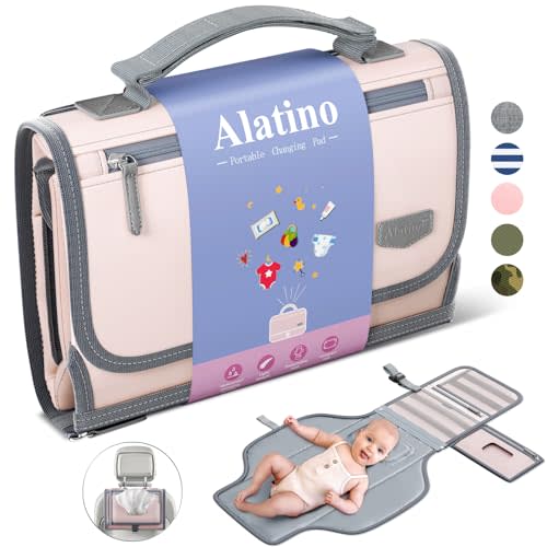 Alatino Portable Diaper Changing Pad for Baby, Detachable Travel Changing Pad with Baby Wipes Pocket, Gifts for Baby Shower, Newborn Girls and Boys (Light Pink)
