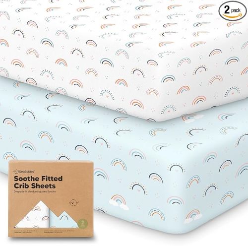 KeaBabies 2-Pack Organic Crib Sheets for Boys, Girls - 52x28 Fitted Crib Mattress Sheet Neutral, Breathable Jersey Cotton Cover for Baby Bed, Toddler Mattress, Soft & Cute Prints (Jolly Rainbow)