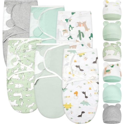 Ramede 6 Pack Swaddle Blanket with Hats for Baby Girl Boy 100% Cotton Swaddles 0-3 Months, Adjustable Breathable Skin Friendly Receiving Blanket Wrap, Essential for Newborns