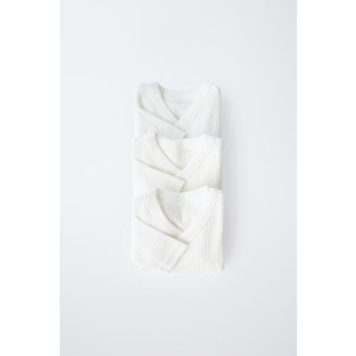 0-6 MONTHS/ THREE-PACK OF LONG-SLEEVE BODYSUITS WITH KIMONO COLLAR - Oyster-white | ZARA United States