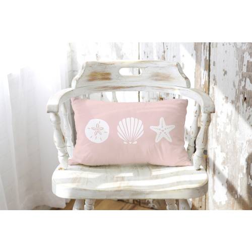 Beach Pillow for Girl Nursery, Pink Ocean Nursery Decor, Blush Beach Baby Room Pillow, Minimalist Seashell Sand Dollar Starfish Chair Pillow
