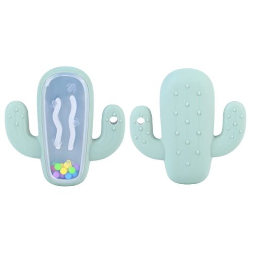 Cactus Teething Toys for Babies 3+ Months, Teething Relief Soft Silicone Teether Rattle 2 in 1 Baby Teething Toys, BPA Free(Blue Rattle)
