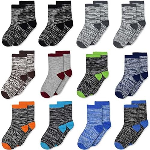 Boys Socks, 12 Pairs Crew Socks for Toddler Kids Boys Girls(1-14 Years Old)