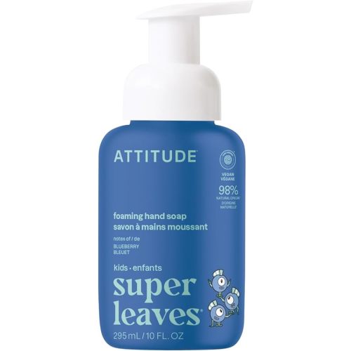 ATTITUDE Foaming Hand Soap for Kids, EWG Verified, Dermatologically Tested, Plant- and Mineral-Based Ingredients, Vegan, Blueberry, 10 Fl Oz