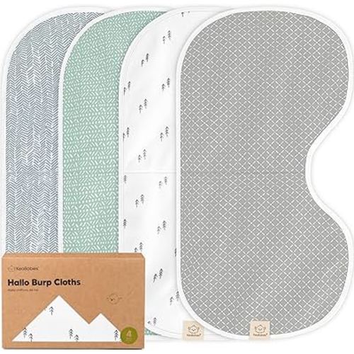 KeaBabies 4-Pack Baby Burp Cloths Baby Girl, Boy - Organic Cotton Burp Cloth, Extra Large, Absorbent, Soft Burping Cloths & Bibs Set for Babies, Newborn Burp Clothes, Thick Burp Rags (Nordic)