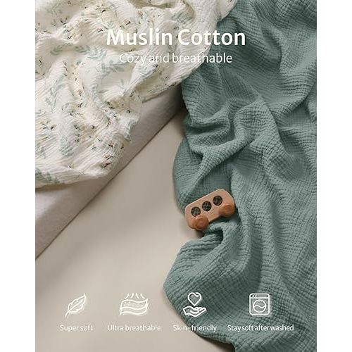 Blissful Diary Muslin Changing Pad Cover for Girls Boys, Ultra Soft Breathable Cotton, Baby Diaper Change Table Pad Covers, 2Pack (Roman Green&Leaf)
