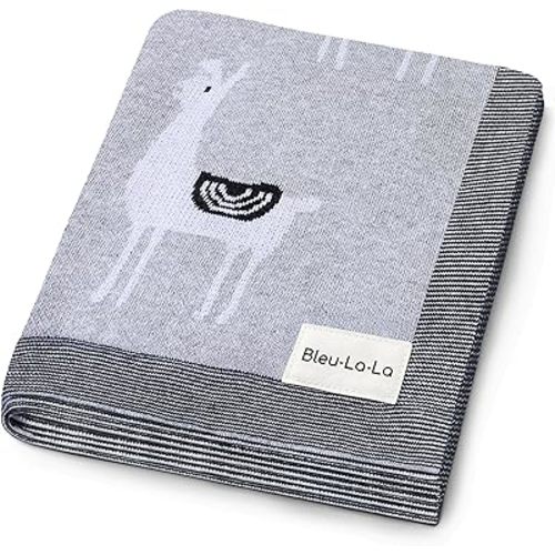 Knit Baby Swaddle Blanket - 100% Luxury Cotton Soft Cozy Receiving Swaddle Crib Stroller Blanket for Shower Gift Registry for Newborns, Infants, Toddlers (Llama - Grey)