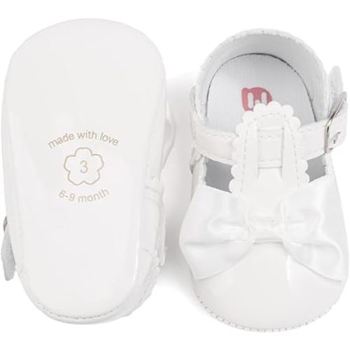 Meckior Newborn Baby Girls Dress Shoes Infant Bowknot Soft Sole Mary Jane Moccasins Baptism Christening Crib Shoes Wedding Princess Flats