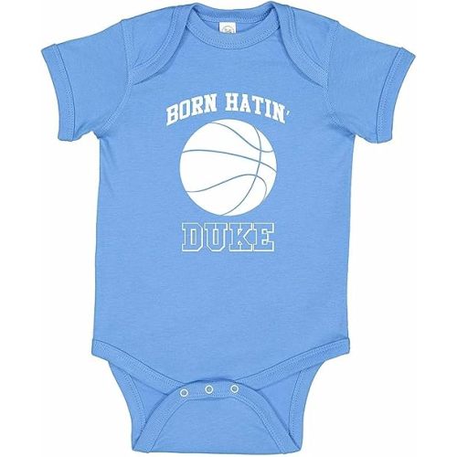 ' Born Hatin' Duke ' UNC Tarheels Funny Basketball Fan Infant Baby Bodysuit - Carolina Blue (6 Months)
