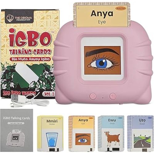 Igbo Talking Flashcards for Kids & Adults – 100 Bilingual English & Igbo Words | Montessori & Autism Learning | Speech Therapy, Sensory Toys | Numbers, Animals, Body Parts, Places (Pink, One Size)
