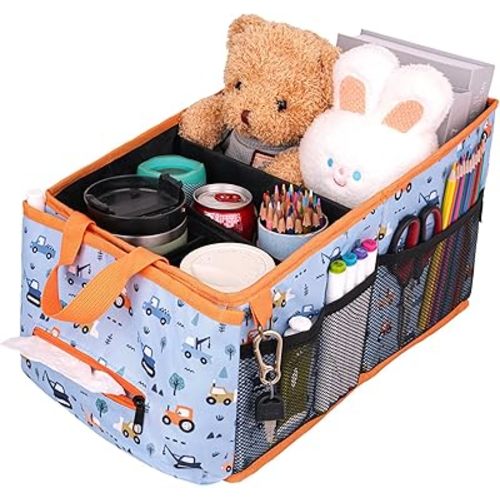 HEYSKAY Car Seat Organizer-Passenger Seat Organizer, Collapsible Small Car Seat Organizer for Console Front/Back, Car Seat Caddy Organizer with 4pc Drink Holders Automotive Backseat Organizer for Kids