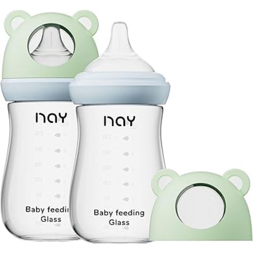 Natural Glass Baby Bottle for Breastfeeding Babies, 8oz Anti-Colic Baby Bottle with Natural Response Nipple(M), Clear, Wide Neck, 2 Pack, 3 Months+