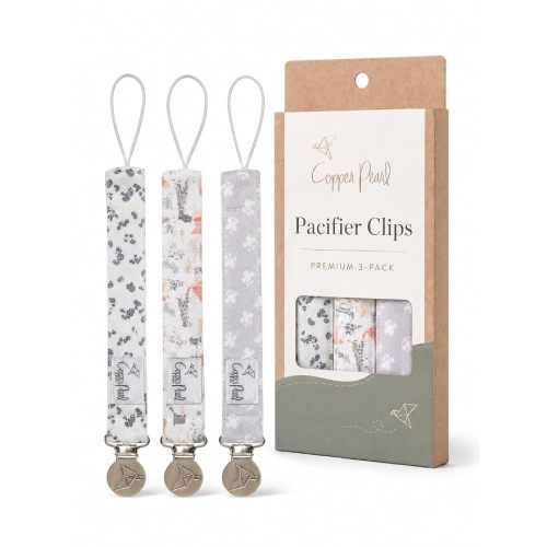 Copper Pearl 3-Pack Pacifier Holders: Premium Knit Binky Clips for Baby Girls and Boys - Stylish Stainless Steel Design for Secure No-Drop Attachment - Gingerbread
