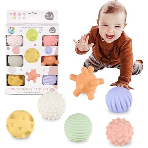 Sensory Balls for Babies - 6 Pack, Ball for Toddlers 1-3, Soft & Textured Montessori Baby Toys 6 to 12 Months, Wheat Straw Toddler Balls for Infant Development