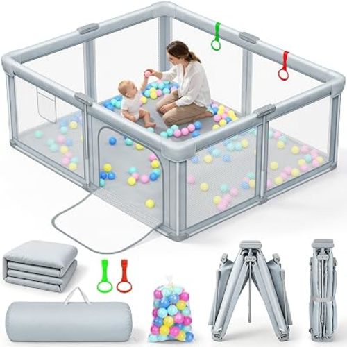 Foldable Baby Playpen with Mat 59"×71" Playpen for Babies and Toddlers
