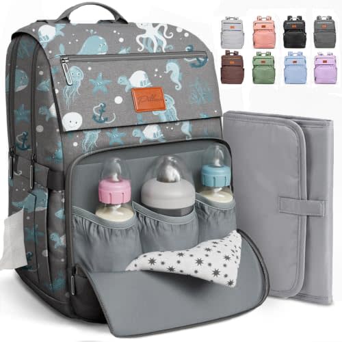 PILLANI Baby Diaper Bag Backpack - Backpack Diaper Bag w/Large Capacity - Baby Shower Gifts - Waterproof Travel Diaper Bags w/Changing Pad, Insulated Bottle Holders, Padded Straps - Baby Boy Stuff
