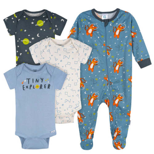 4-Pack Baby Boys Space Animals Onesies® Bodysuits and Sleep 'N Play