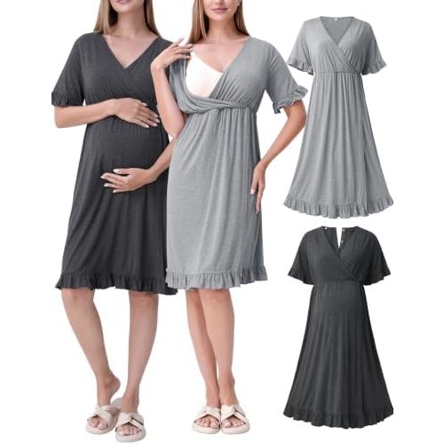 SUNNYBUY 2 PCS Maternity Hospital Labor Gown & Postpartum Nursing Dress Set