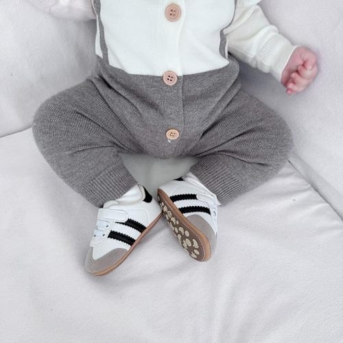 Newbron Baby Boys Girls Retro Sneakers Pu Leather Rubber Sole Walking Shoes Toddler Non-Slip First Walkers Infant Slippers Crib Shoes