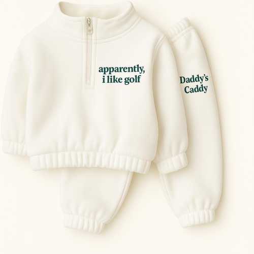 Baby and Kids Personalised Sweatshirt - Two Piece Set with Custom Name on the back. Golf gift : apparently I like golf and Daddy’s Caddy