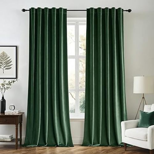 MIULEE Velvet Curtains 84 inches - Luxury Blackout Curtains for Bedroom Living Room Thermal Insulated Super Soft Window Drapes Back Tab, Christmas Hunter Green Forest Green W52 x L84 inches, 2 Panels