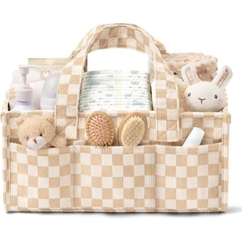 Corduroy Baby Diaper Caddy Organizer with Handles, Nursery Storage Basket